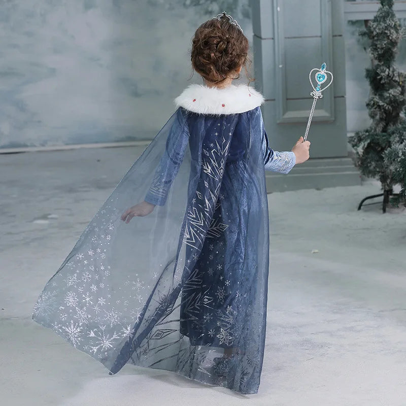Girls Winter Snow Queen Princess Dress Costume Long Sleeve