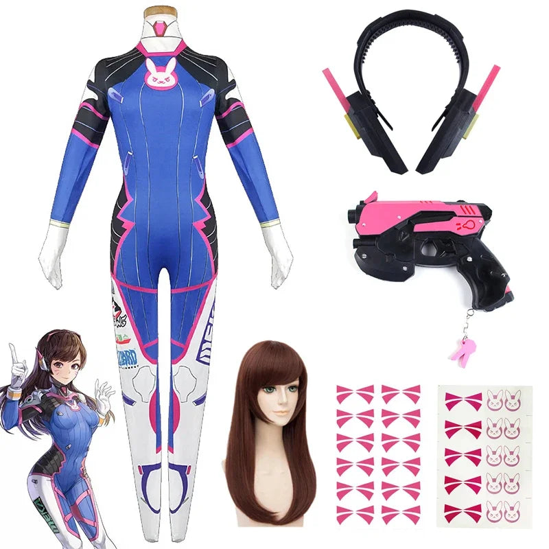 Women's Gaming-Inspired Cosplay Jumpsuit Costume with Wig & Headset