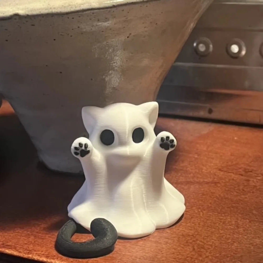 Mini Cat Ghost Ornament Cute Halloween Desktop Decor Spooky Gift for Girlfriend Wife Home Office Collectible Party Figurine