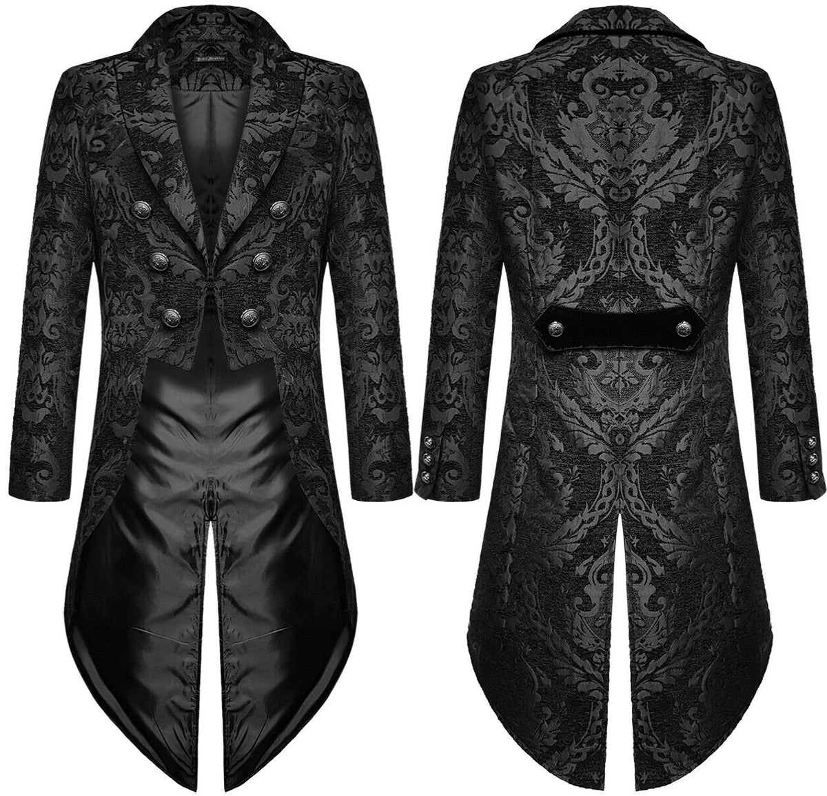 Men’s Gothic Steampunk Tailcoat Jacket Black Brocade