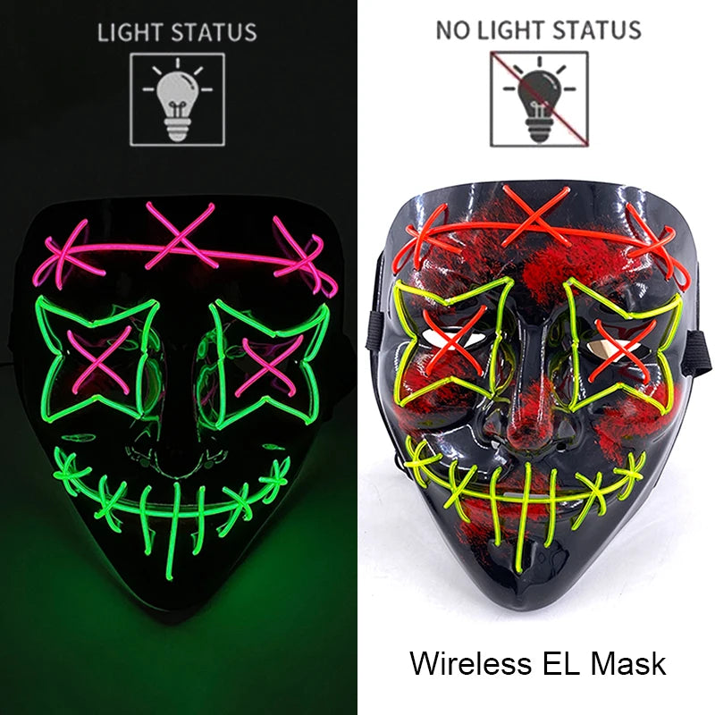 Wireless Neon LED Horror Mask for Halloween Cosplay
