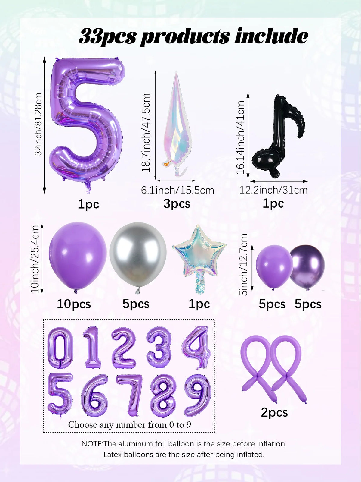 33pc Kpop Music-Themed Birthday balloon Pillar Set, Suitable for K-Pop Music-Themed Birthday Party Decorations and Disco-Themed
