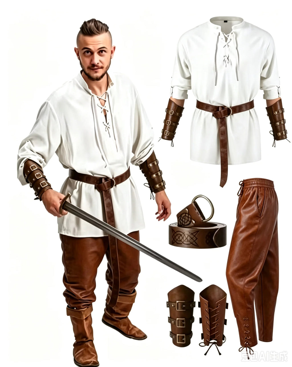 Men's Renaissance Costume Set with Shirt, Pants & Belt