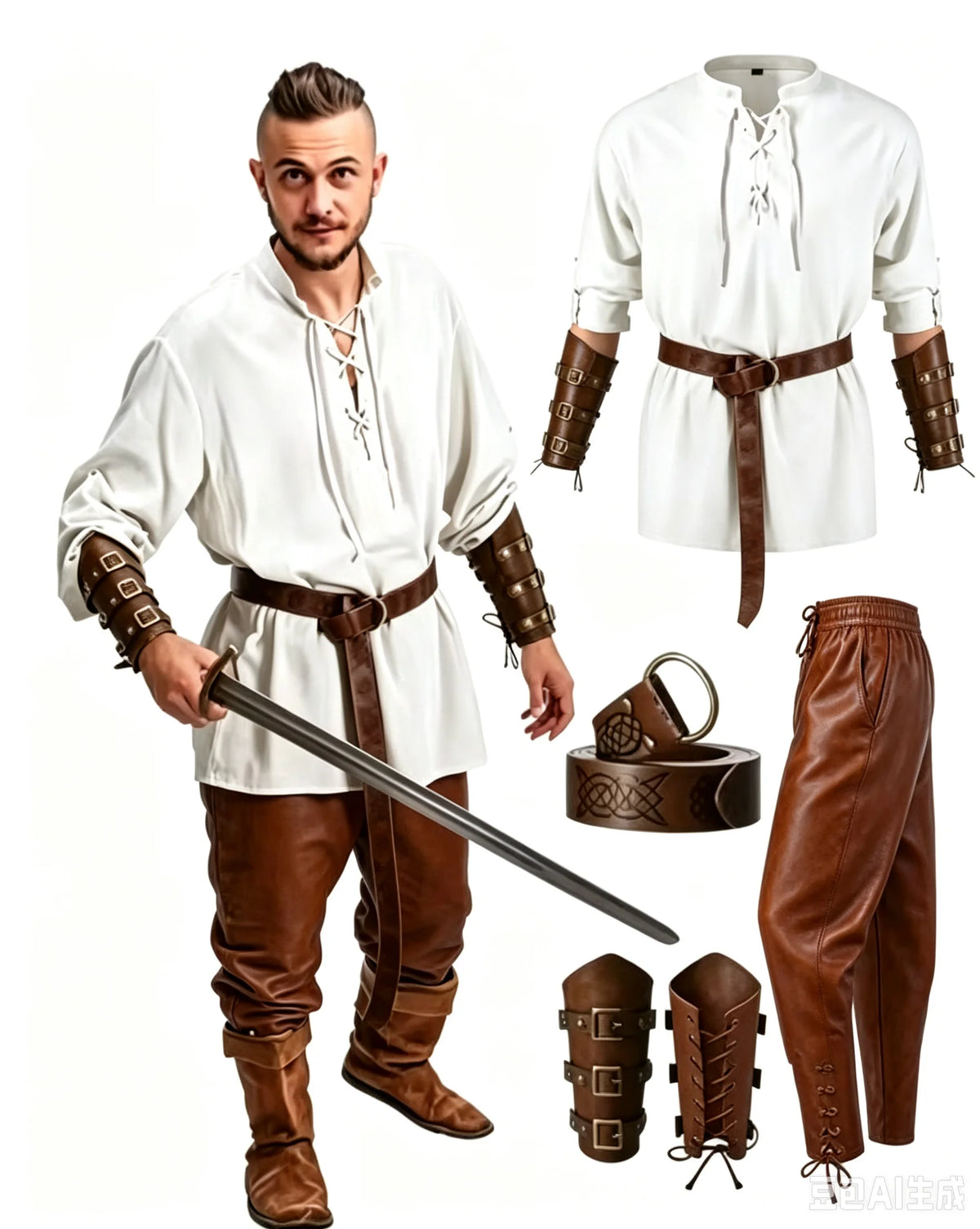 Men's Renaissance Costume Set with Shirt, Pants & Belt
