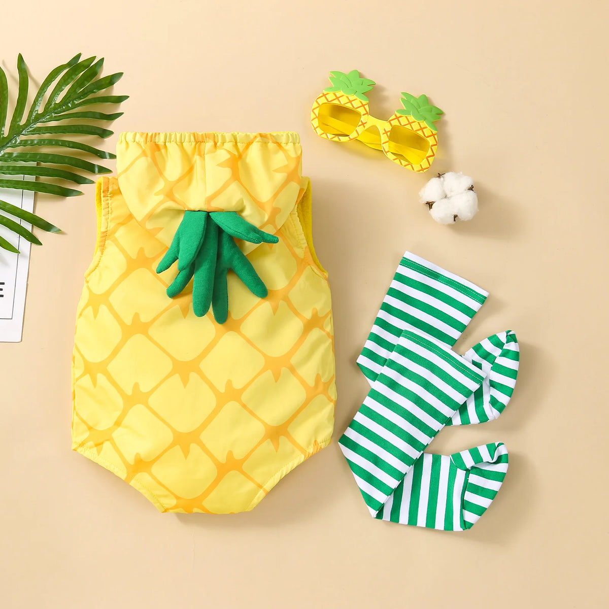 0-18M Baby Girls Boys Pineapple Costume Infant Bodysuit Short Romper Hoodie Purim Halloween Fancy Dress with Stockings