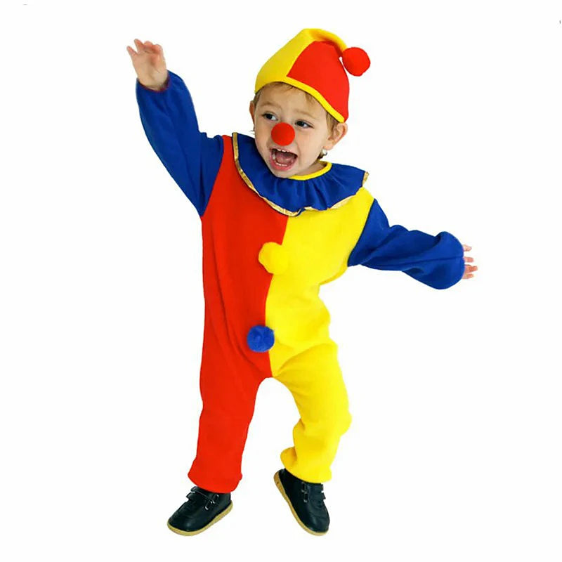 Kids Clown Circus Costume Jumpsuit with Hat for Halloween