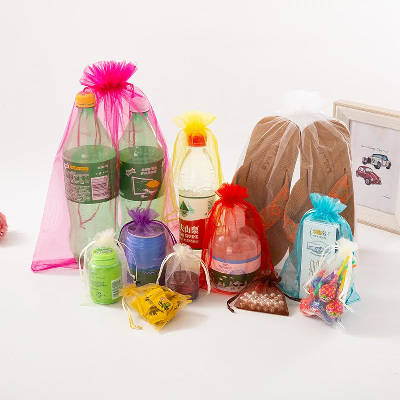 100PCS Drawable Organza Bags Supply Wedding Christmas Favor White Pouches Organza Gauze Sachet Gift Bags Drawstring