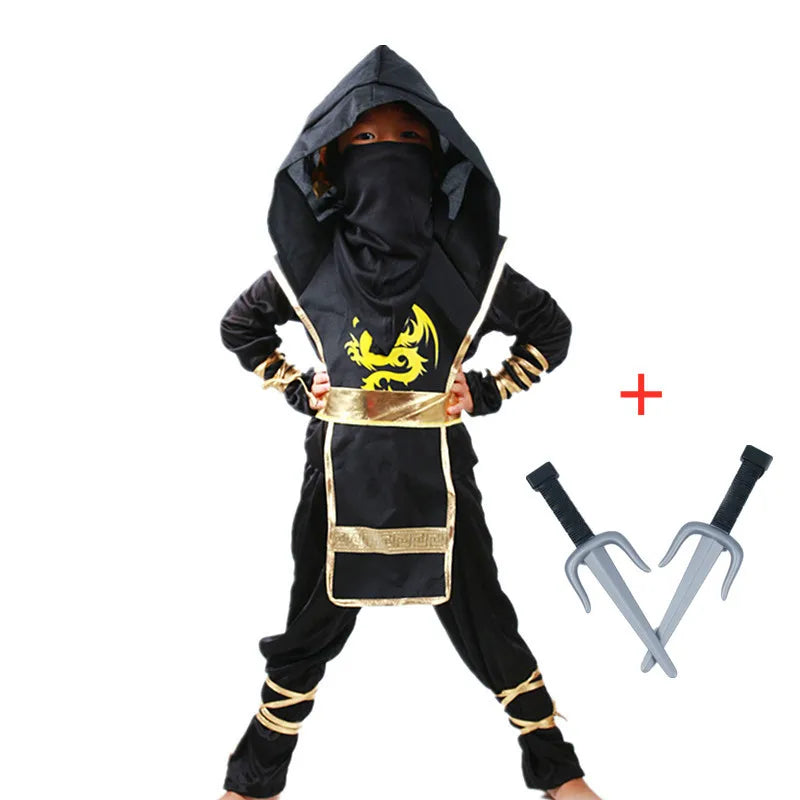 Boys Black Ninja Costume with Foam Accessories for Halloween