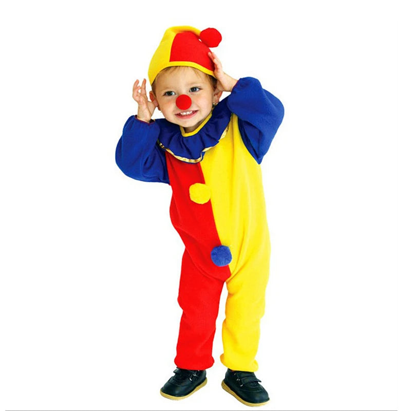 Kids Clown Circus Costume Jumpsuit with Hat for Halloween
