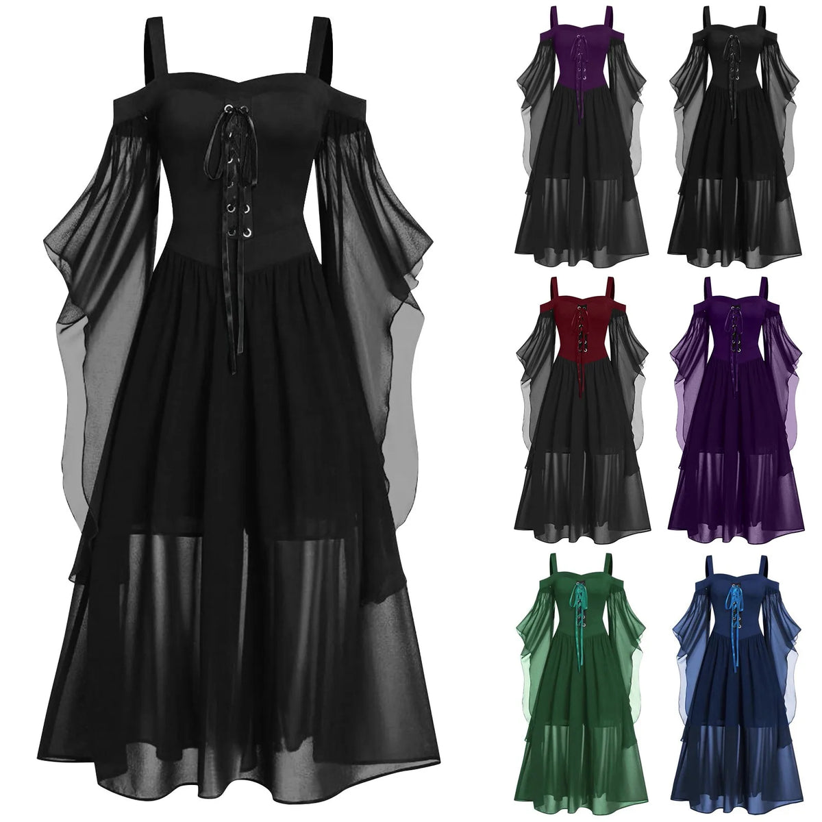 Plus Size Gothic Halloween Dress with Butterfly Sleeves