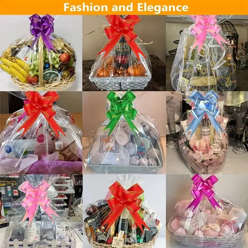 20/50 piece large clear cellophane bag with bow for basket and gift wrap christmas decoration