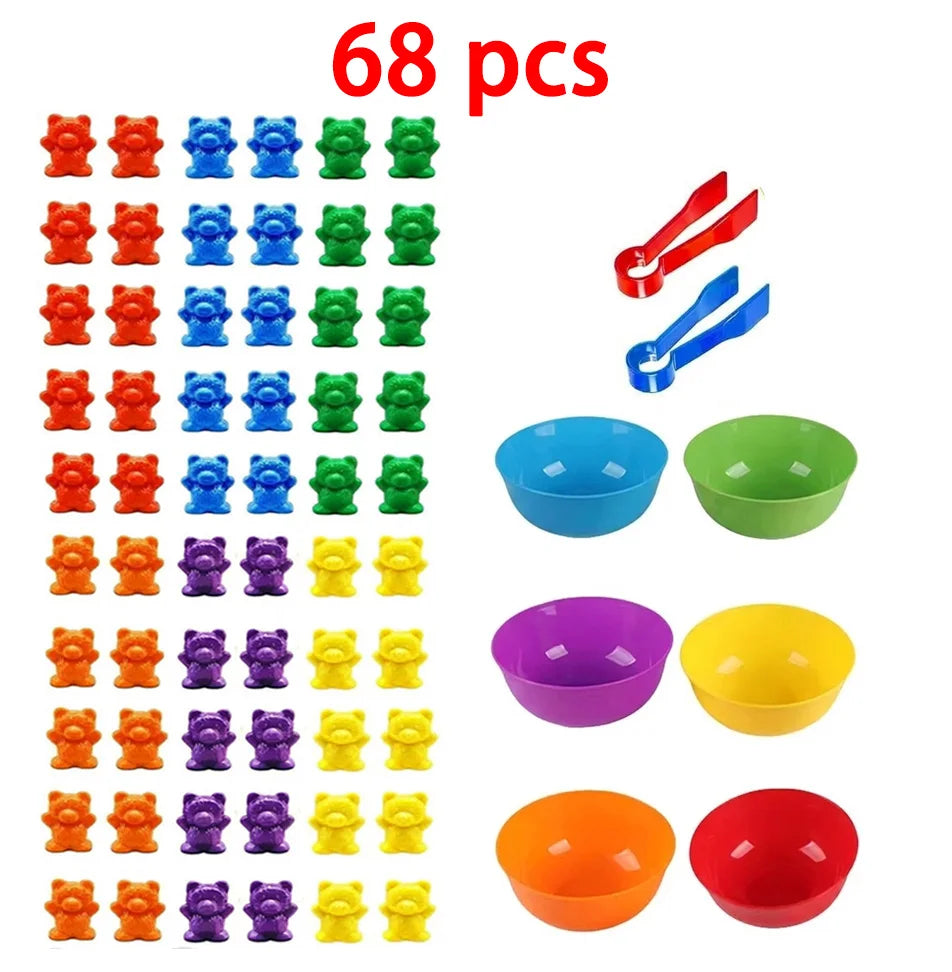 Colorful Counting Bears with Sorting Cups & Tweezers, Toddler Counting & Color Sorting Educational Toy Gift for Kids Boys Girls