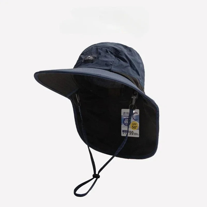 Unisex Wide Brim Sun Hat with Neck Flap & Mesh Panels