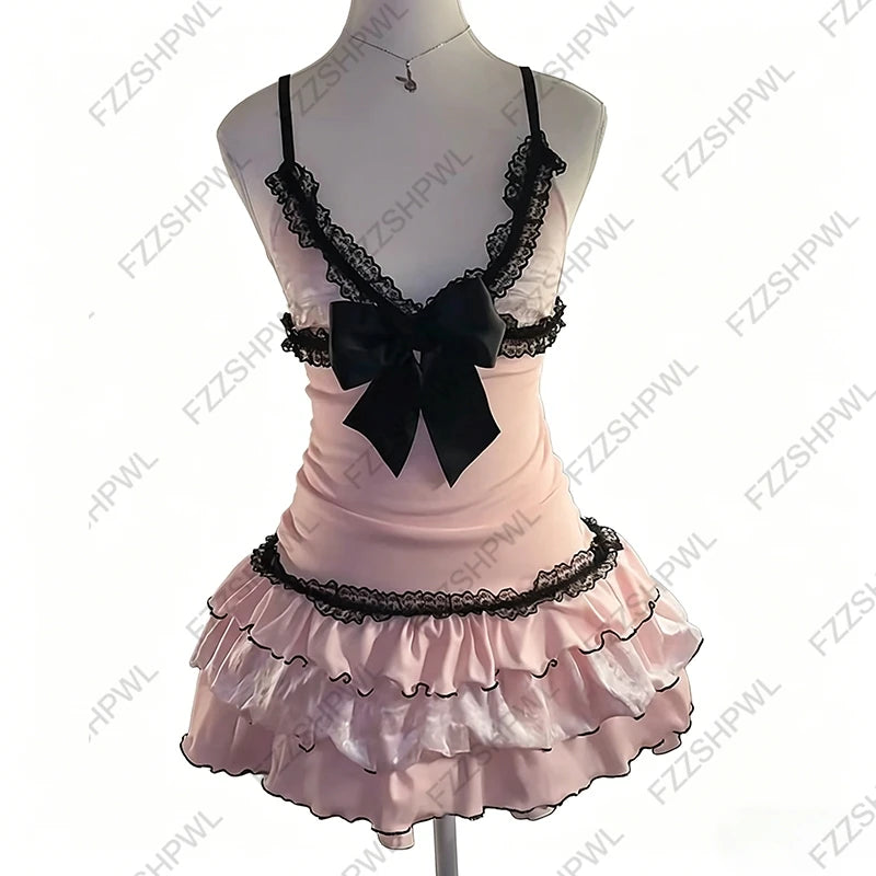 Women’s Lace Bow Dress Y2K Retro Punk Streetwear