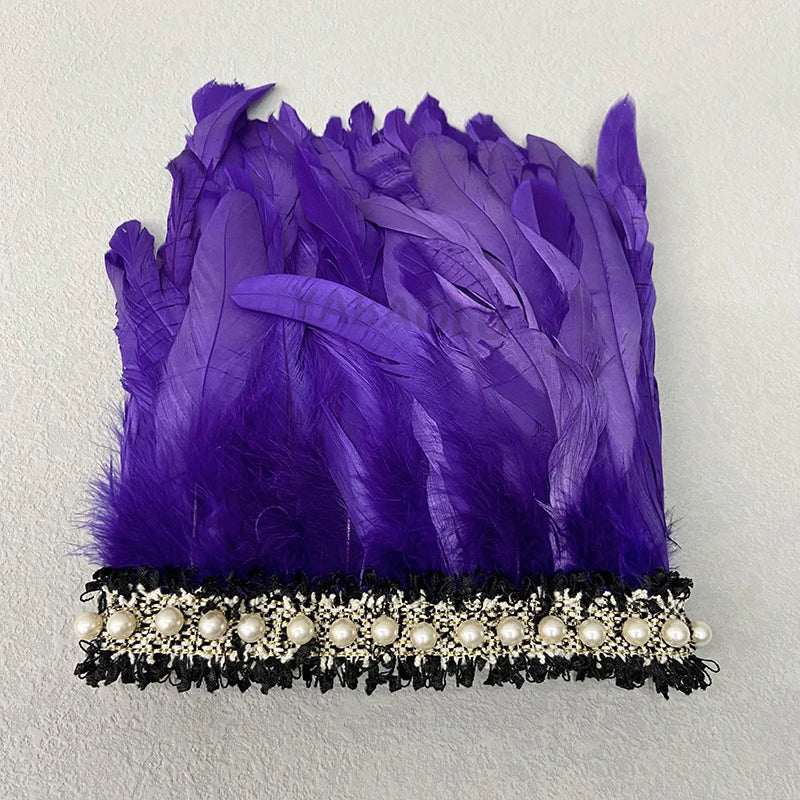 Natural Feather Wrist Cuffs Elegant Fur Sleeve Arm Accessories Gothic Halloween Cosplay Feather Gloves Pearl Arm Cuff 2pcs