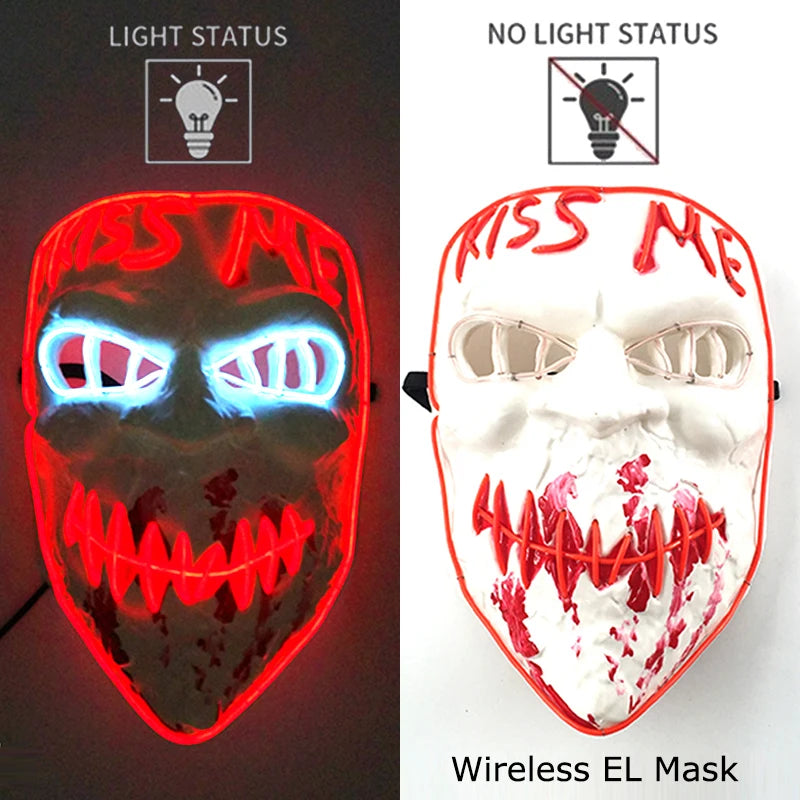 Wireless Neon LED Horror Mask for Halloween Cosplay