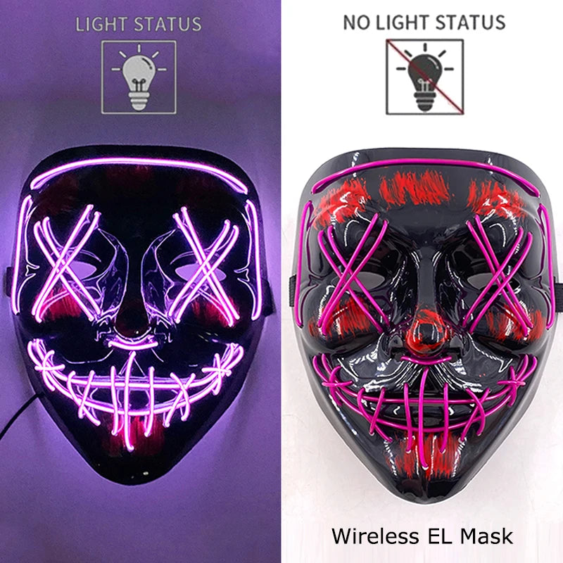 Wireless Neon LED Horror Mask for Halloween Cosplay