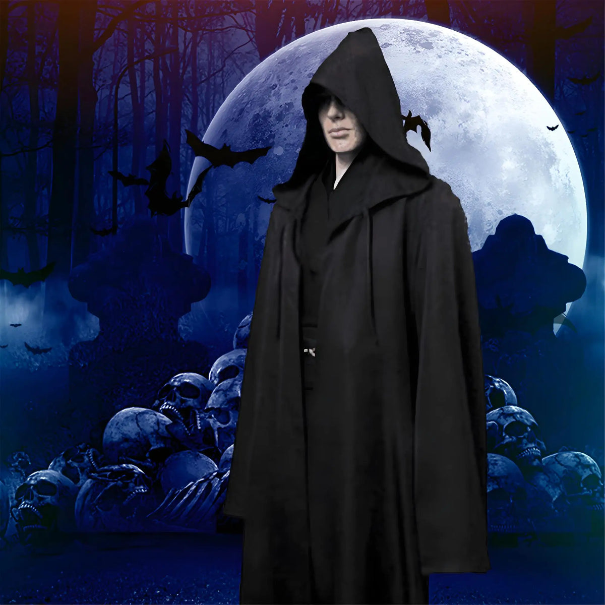 Unisex Black Hooded Cloak Cape for Halloween & Cosplay