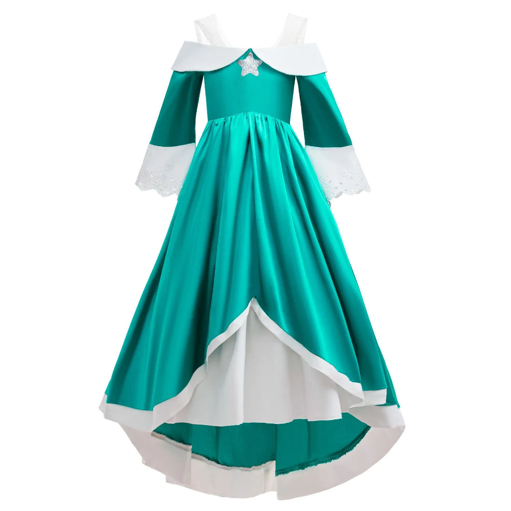 Girls Blue Galaxy Princess Long Dress Halloween Costume
