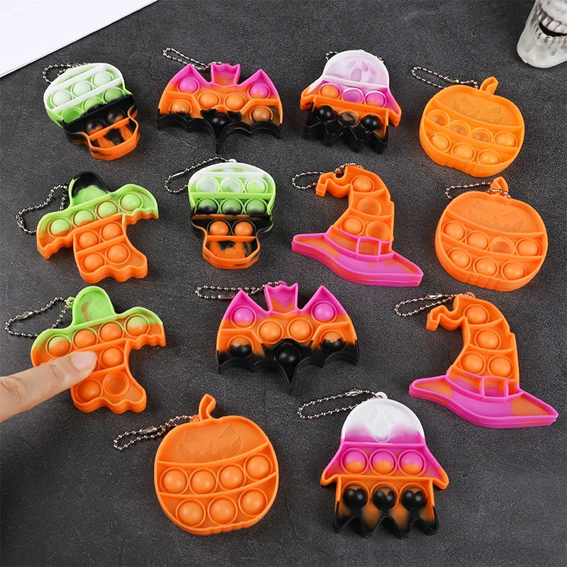 6/12Pcs Halloween Mini Pop Keychain Ghost Pumpkin Witch Hat Ornaments Halloween Party Goodie Bags Stuffer Trick or Treat Toy
