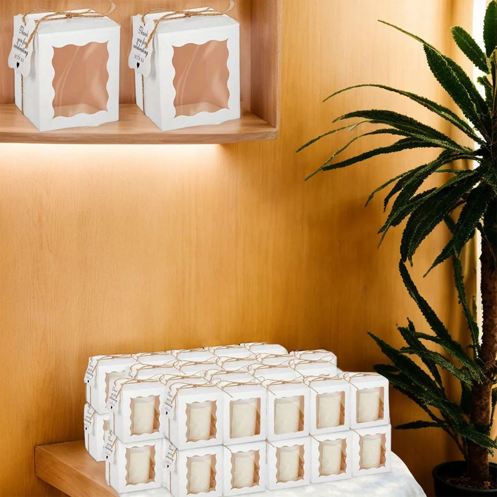 10pcs/set Candle Gift Boxes with Clear Window, Packaging Supplies with Tags and Twine for Wedding, Birthday, Party Favors, Jewel