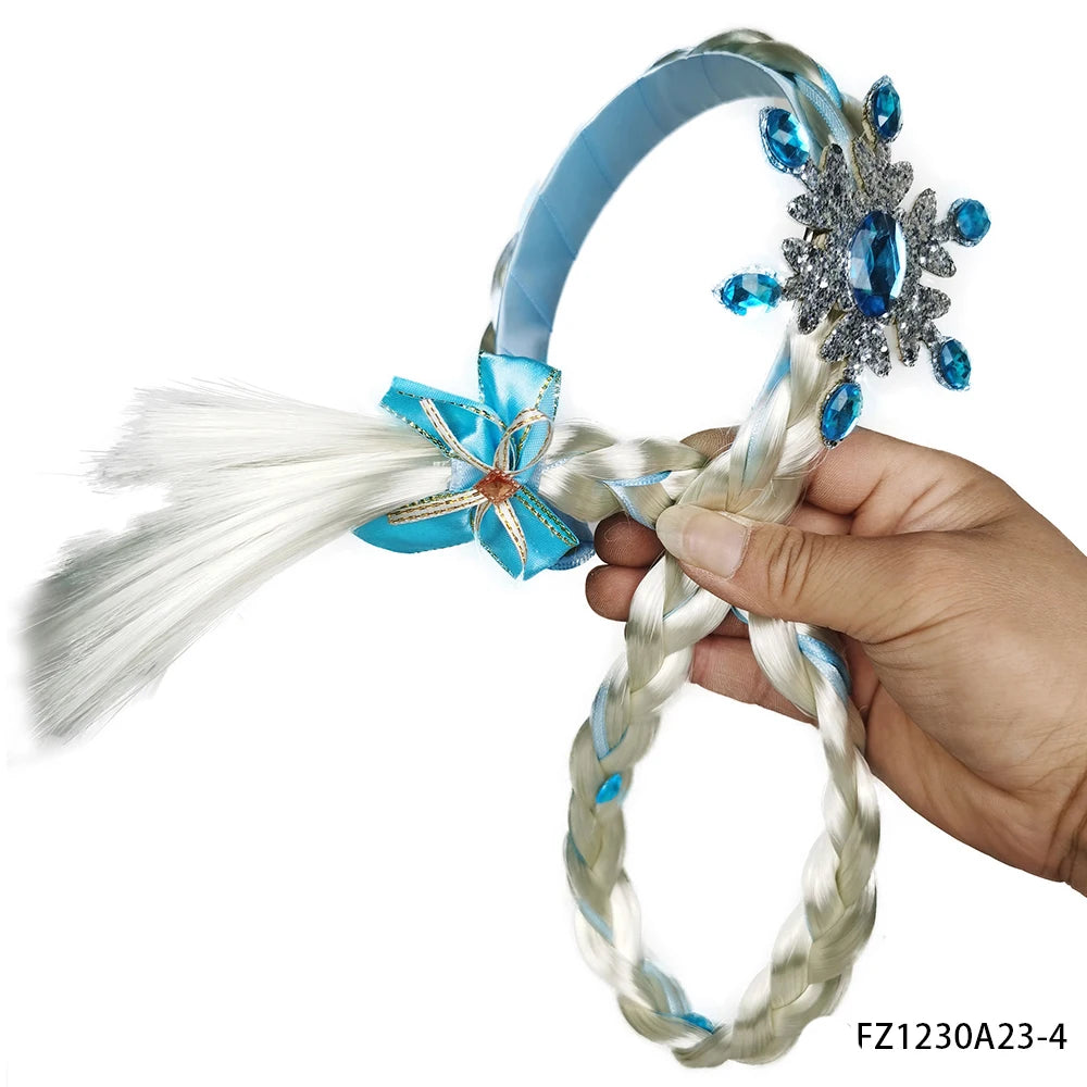 Long Braided Princess Wig with Floral Headband for Girls