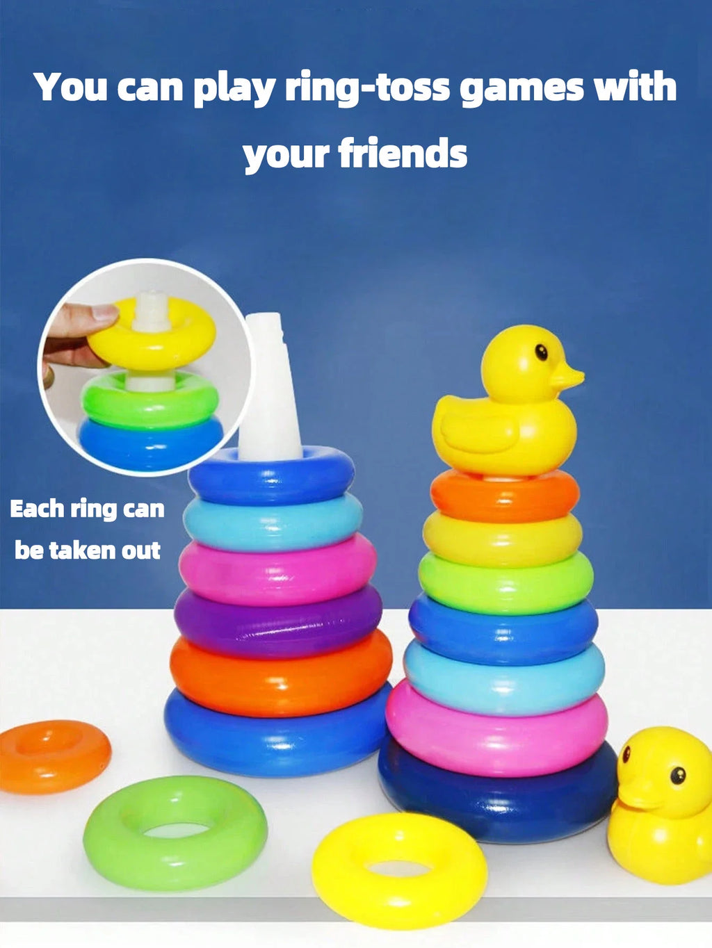 Yellow Duck Rainbow Tower Stacked Circle Toy Plastic Rainbow Circle Toy Circle Toss Toy Interactive Game Birthday Gifts