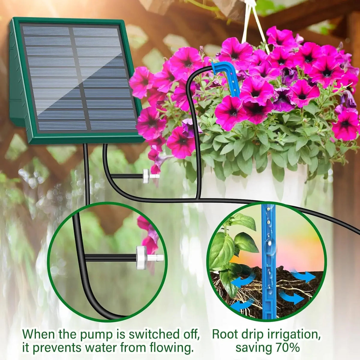Solar Irrigation System for Garden Balcony Automatic Drip Irrigation System DIY Garden Watering System Drip Hose Irrigation