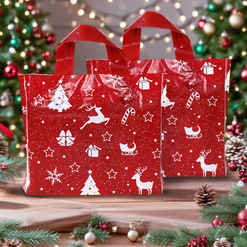 10/20pcs Christmas Gift Bags Red Elk Snowflake Tote Bag Children's Gift Bags Plastic Candy Cookie Bag Christmas Party Decoration