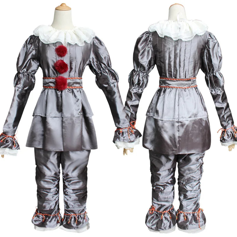 Golden Silver Horror Clown Costume Suit for Halloween