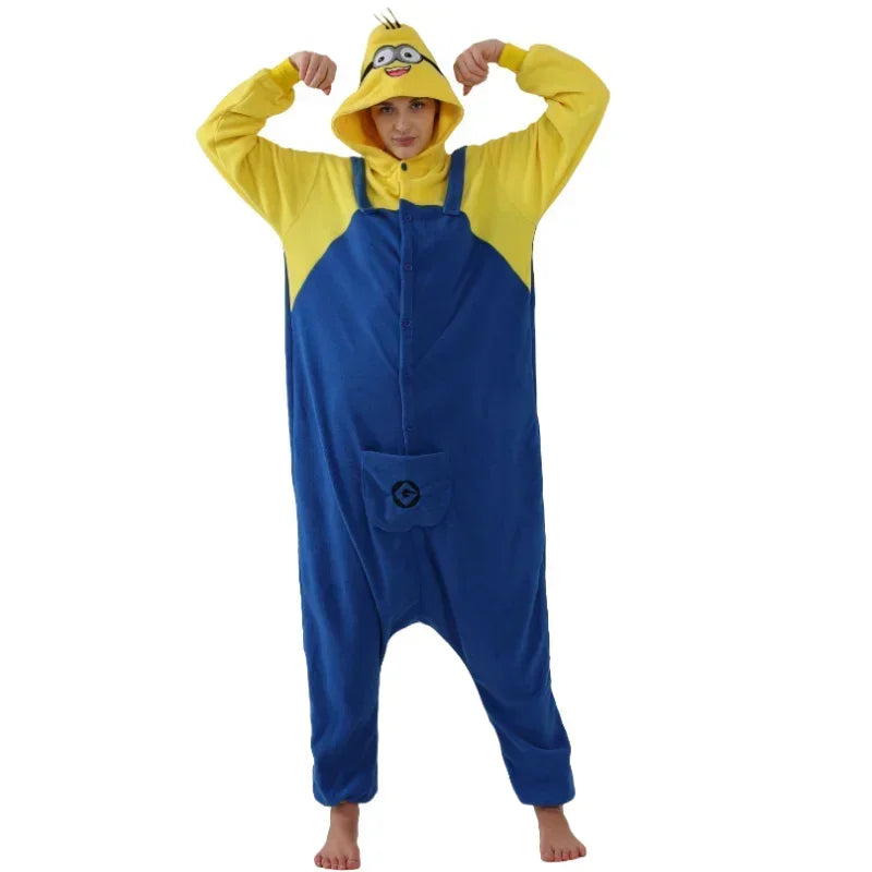 Adult Yellow Cartoon Fleece Onesie Pajama Jumpsuit