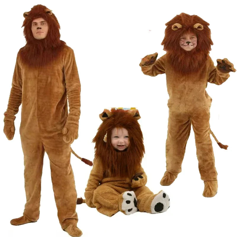 Child Deluxe Lion King Costume Baby Kid Adult Furry Animal Carnival Party Halloween Cosplay Costume Fancy Movie Role Jumpsuit