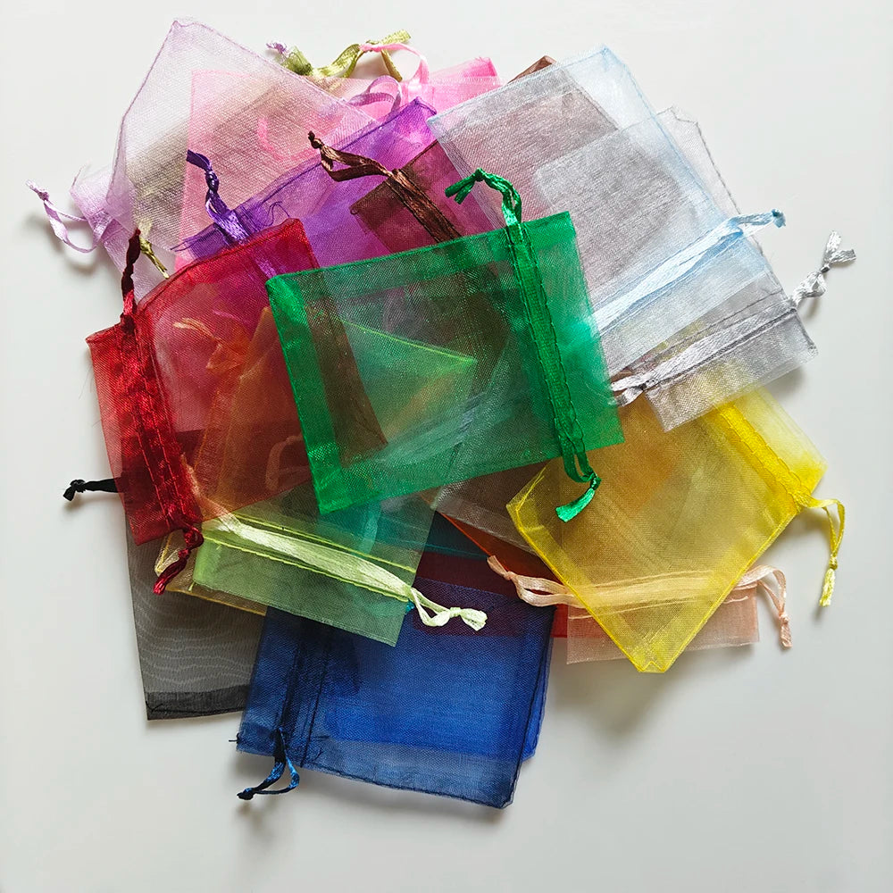 25/50/100pcs Organza Gift Bag Multicolor Drawstring Pouches For Candy Jewelry Bag Packing Wedding Gift Bags Organza Bag