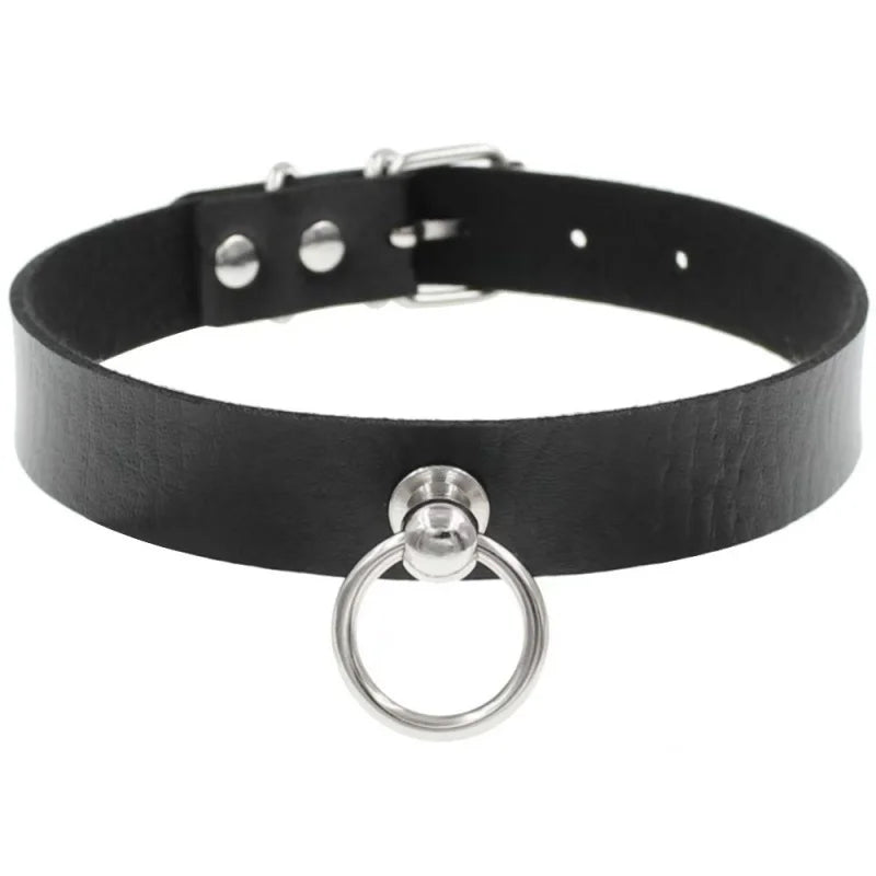Punk PU Leather Choker with Pull Ring Chain Costume Accessory