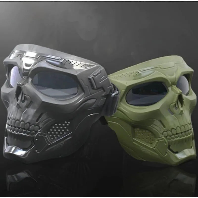Full Face Skull Mask with Colored Goggles for Halloween Cosplay