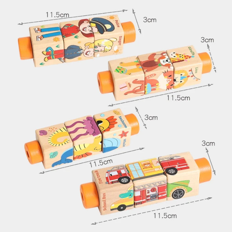 Baby Wooden Rotating Jigsaw Puzzle Hand Bell Toy Baby Mobile Musical Rattle Toy Montessori Puzzle Game For Babies Newbaby Gift