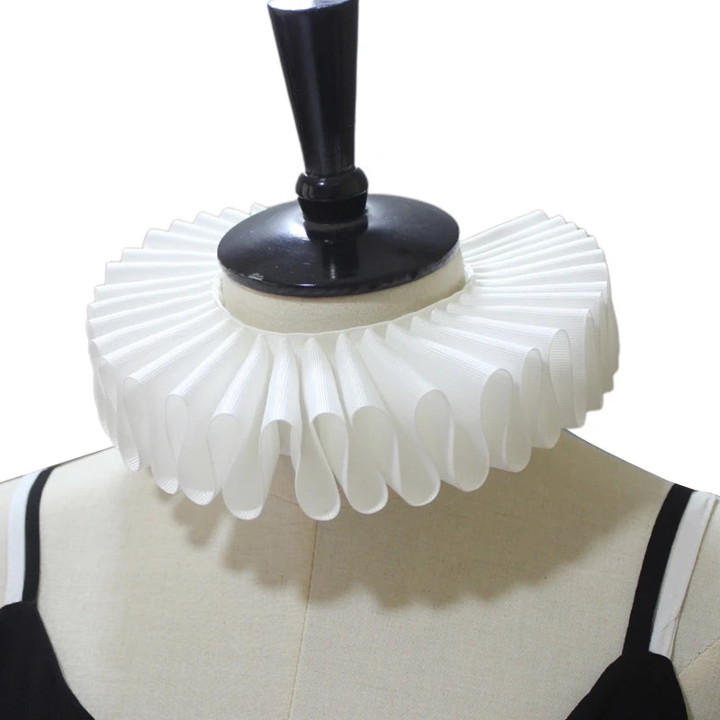 Women Girls Victorian Renaissance Elizabethan Ruffled Neck Collar Satin Clown Cosplay Ruff Choker Halloween Party Stage Costume