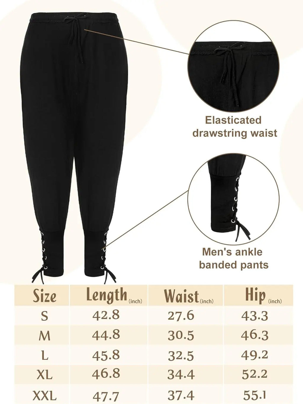 Men's Renaissance Costume Set with Shirt, Pants & Belt