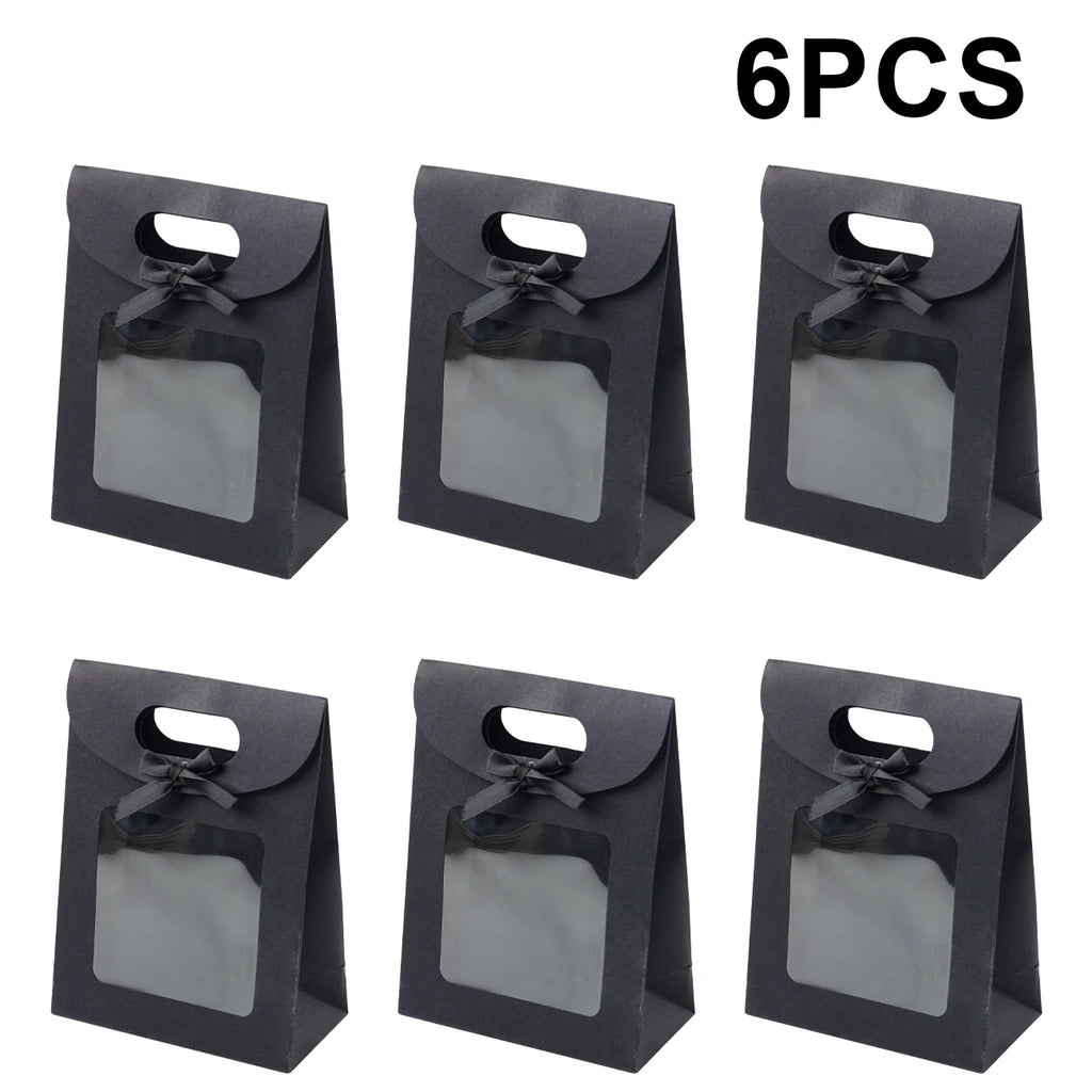 6/12PCS Kraft Paper Bags with Window, Box Reusable Gift Bag for Women, Candy Cookies Packaging Wedding Christmas Party