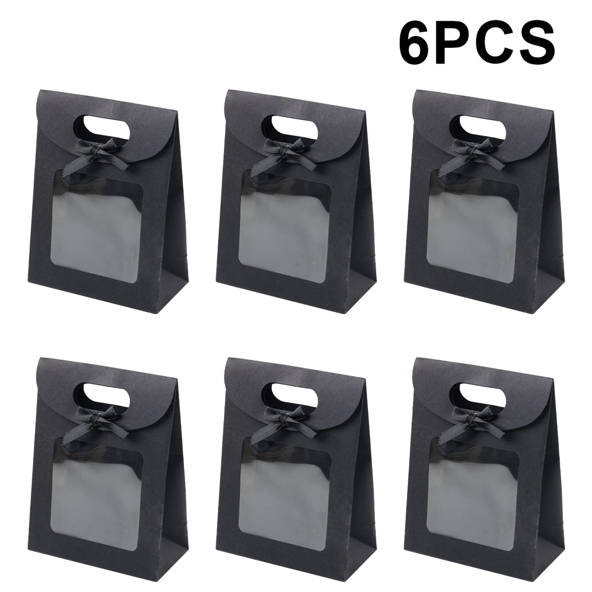 6/12PCS Kraft Paper Bags with Window, Box Reusable Gift Bag for Women, Candy Cookies Packaging Wedding Christmas Party