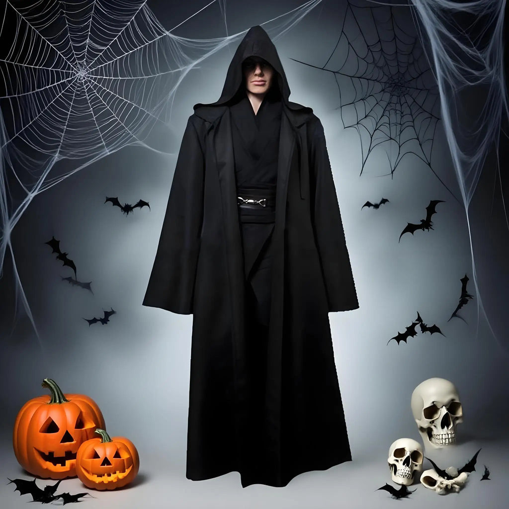 Unisex Black Hooded Cloak Cape for Halloween & Cosplay