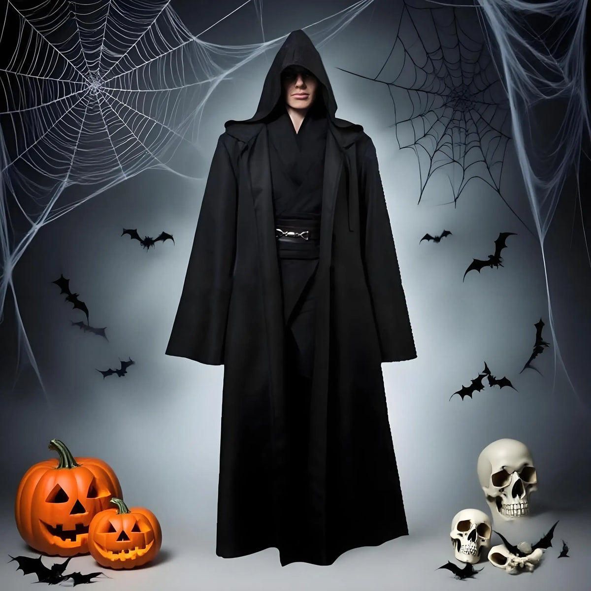 Unisex Black Hooded Cloak Cape for Halloween & Cosplay