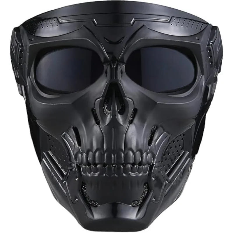 Full Face Skull Mask with Colored Goggles for Halloween Cosplay