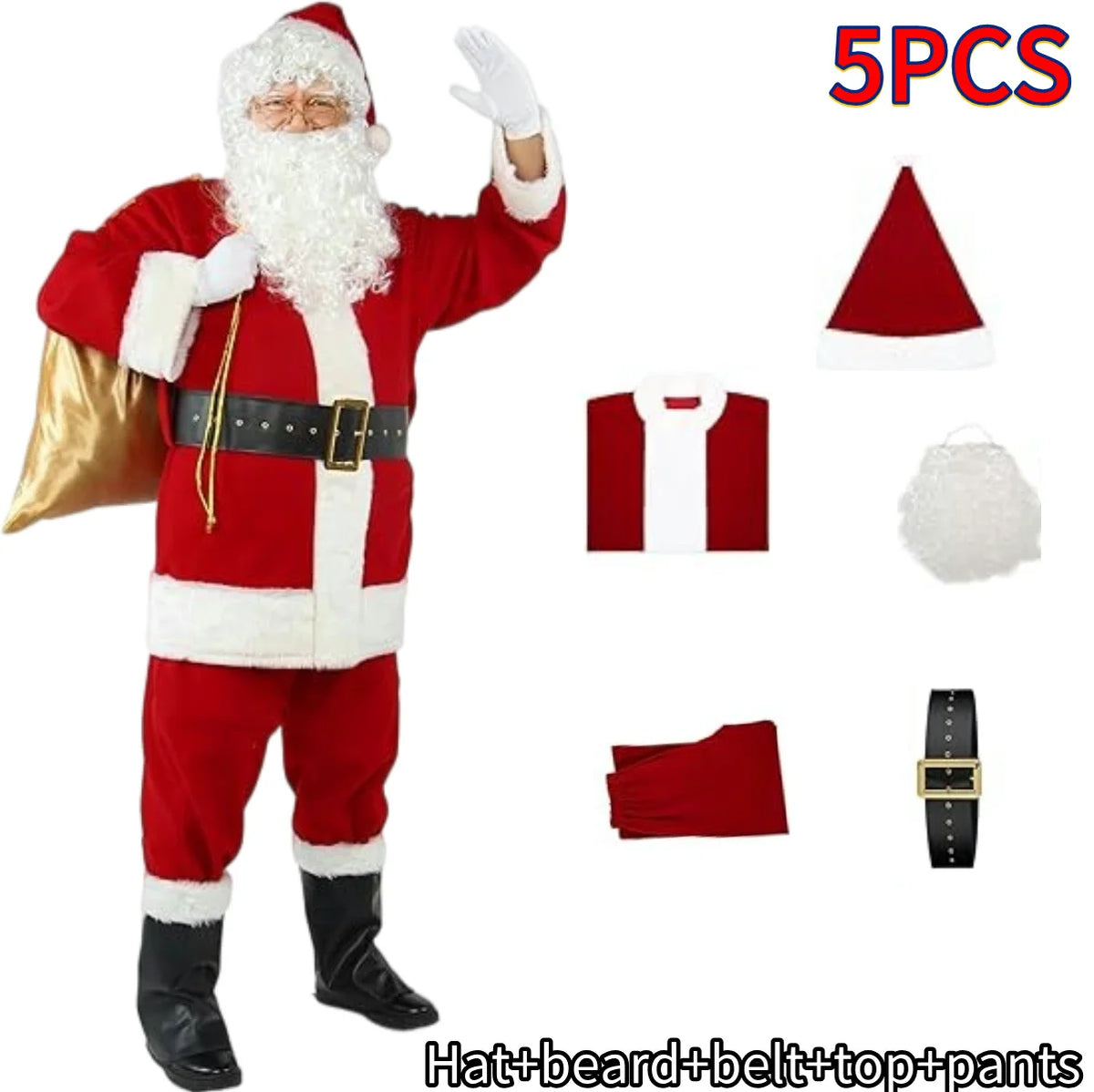 Men's Gold Velvet Santa-Inspired Christmas Costume Set