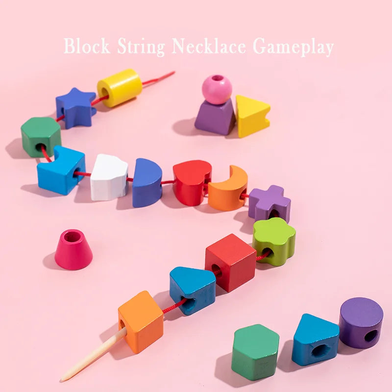 Wooden Children's colorful Color Sorting Toys, rainbow Sets of Columns, Shape Stringing Matching, Educational Building Blocks