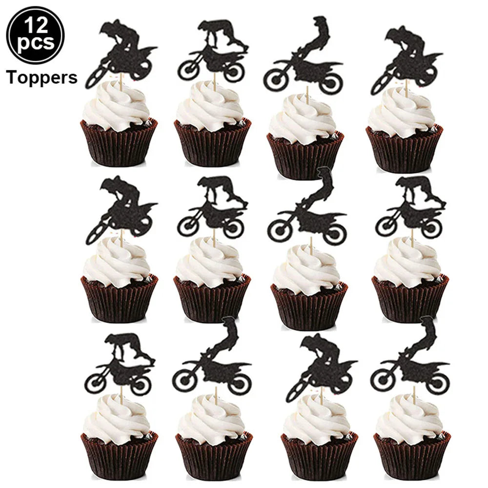 Motorcycle 2 3rd Birthday Party Decorations Motor Helmet Balloon Set Cake Toppers Banner Man Boys Motocross Sport Party Supplies