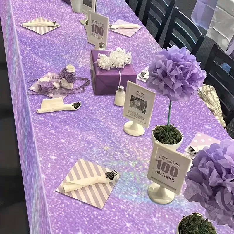 1/3pc Purple Iridescent Disposable Tablecloth Rainbow Laser Birthday Decoration Tablecloth for Bridal Wedding Party Supplies