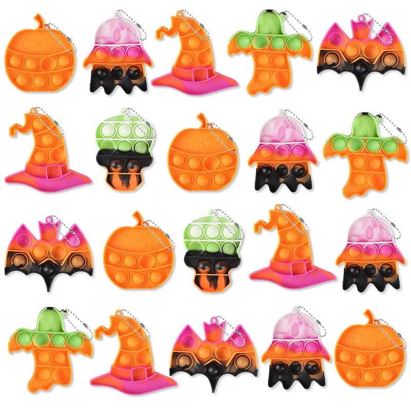 6/12Pcs Halloween Mini Pop Keychain Ghost Pumpkin Witch Hat Ornaments Halloween Party Goodie Bags Stuffer Trick or Treat Toy