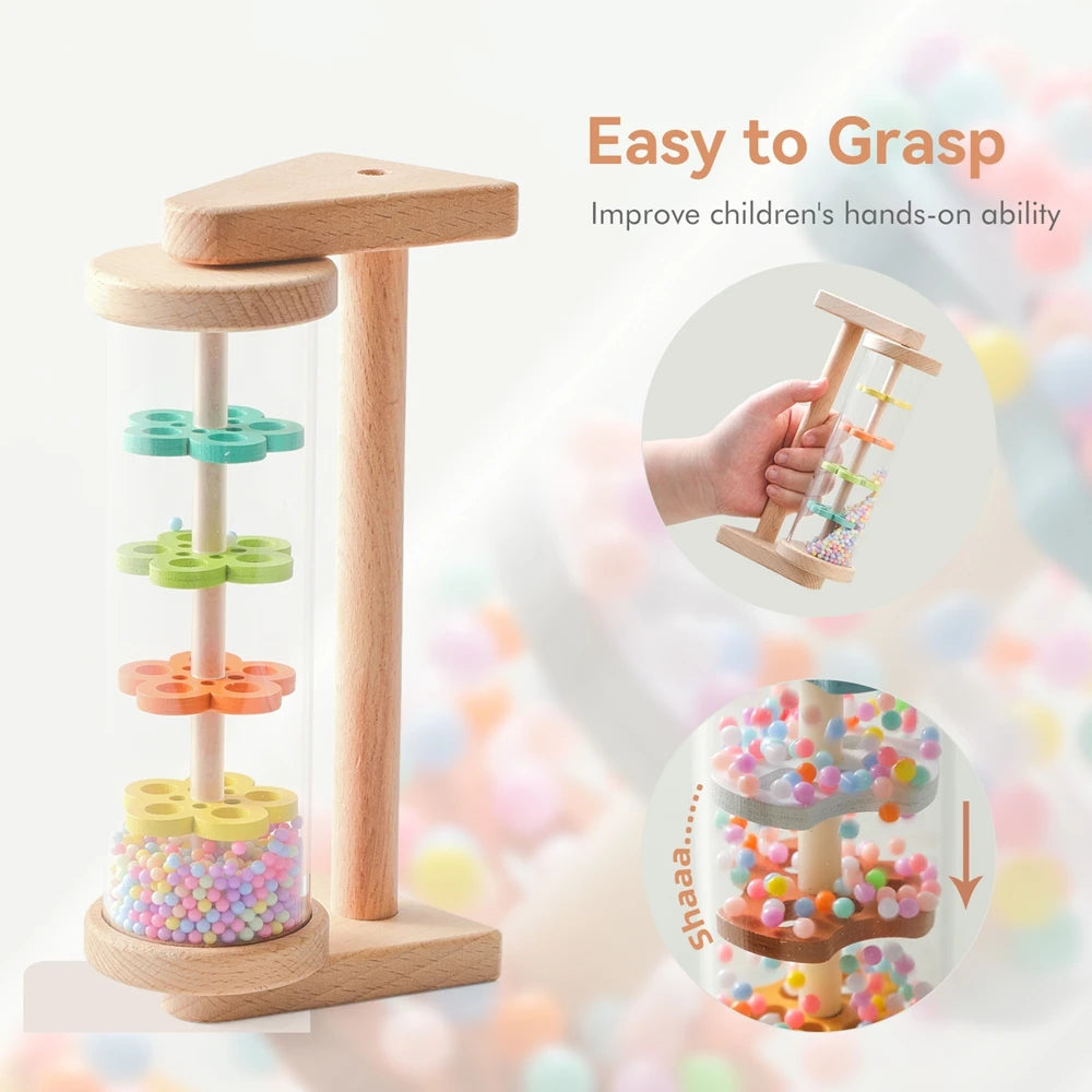 Montessori Rain Stick Toy for Babies Wooden Rainmaker Musical Shaker,Sensory Educational Instrument for Toddlers 6-12 Months