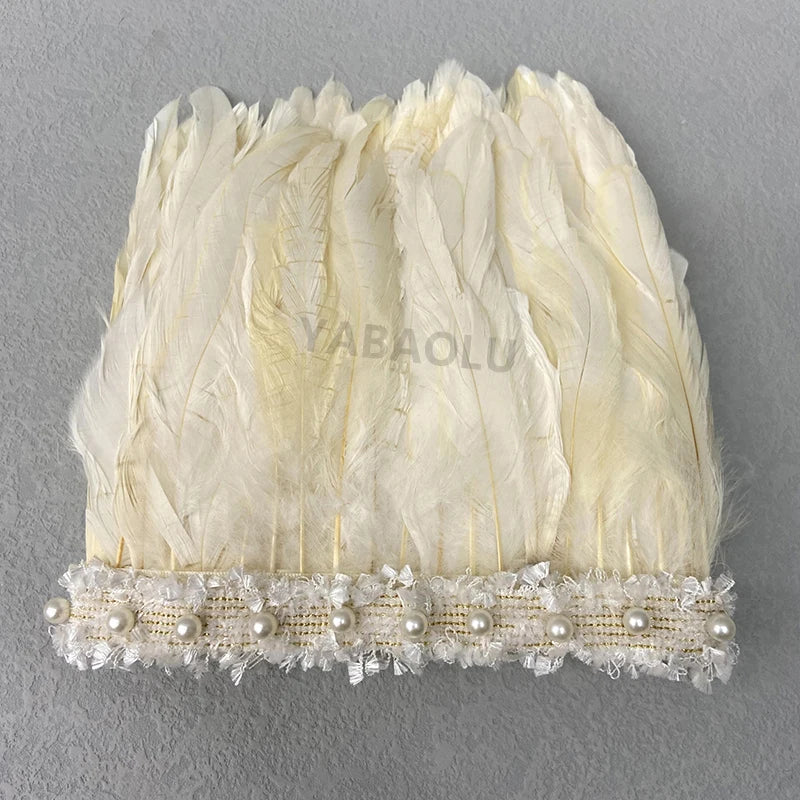 Natural Feather Wrist Cuffs Elegant Fur Sleeve Arm Accessories Gothic Halloween Cosplay Feather Gloves Pearl Arm Cuff 2pcs